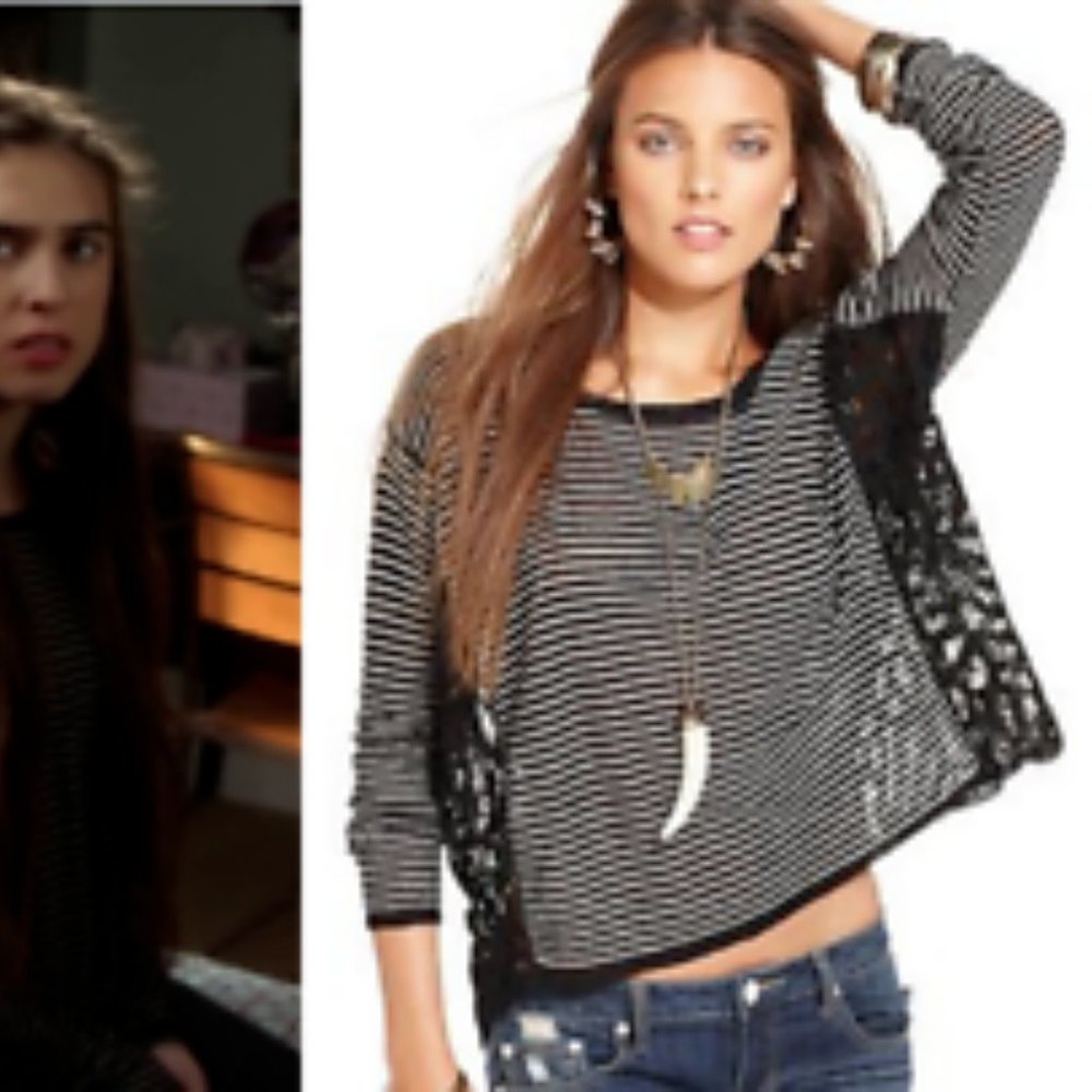 FREE PEOPLE Black Linen Pullover Lace Sides 'Love Me Do'